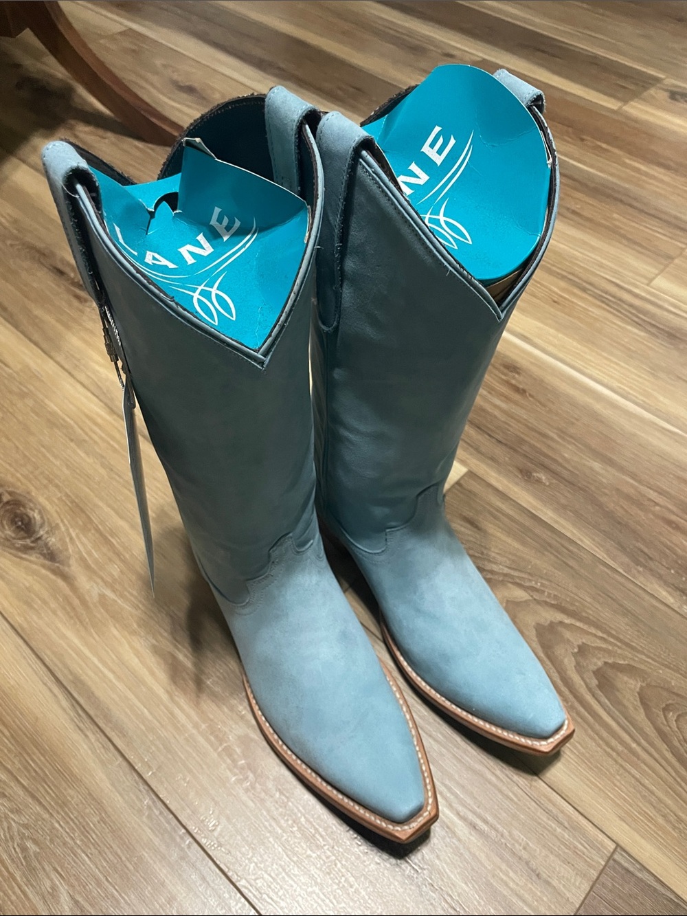Women's Pointed-Toe Suede Mid-Calf Boots in Light Blue